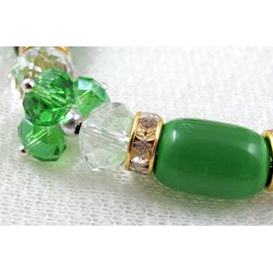 stretchy Bracelet with Chinese crystal beads, rhinestone, cat eye beads, green