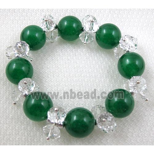 stretchy Bracelet with Chinese crystal beads, jade beads, green