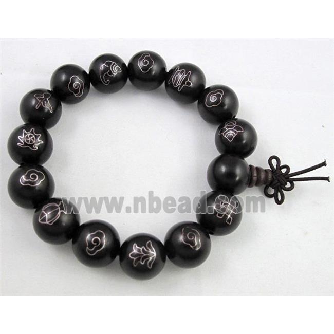 black Narra Rosewood bracelet, stretchy, mixed