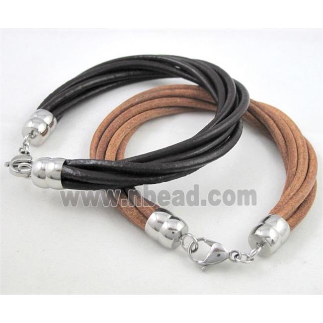 leather bracelet with stainless steel, handmade, mixed