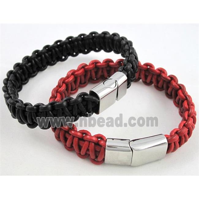 fashion bracelet with leather, stainless steel, handmade, mixed