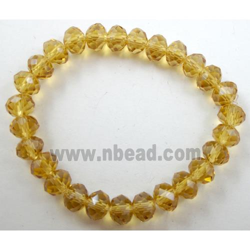 Chinese Crystal Glass Bracelet, stretchy, gold champagne