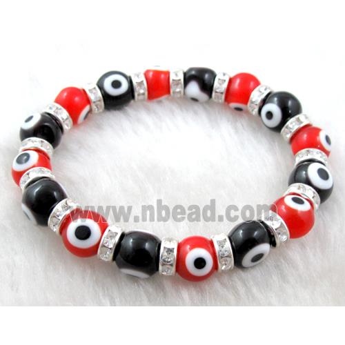 lampwork glass bracelet, stretchy, evil eye