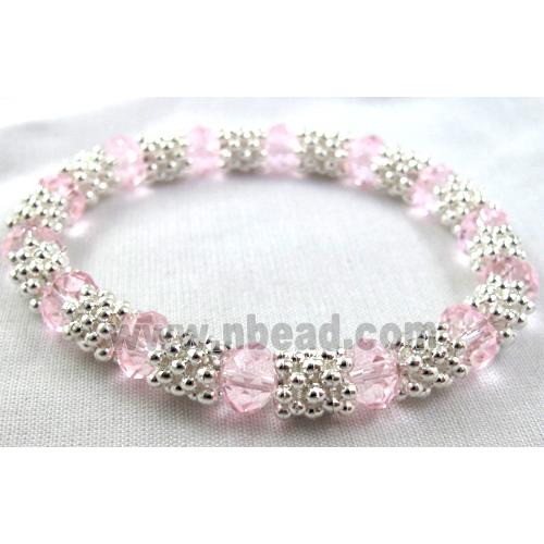 Stretchy Chinese Crystal glass Bracelet, pink