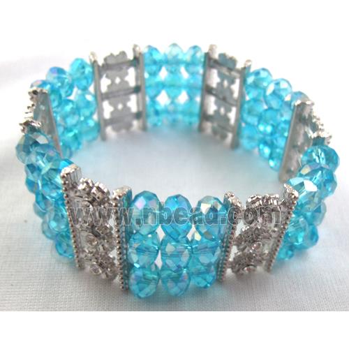 stretchy Chinese Crystal Glass Bracelet, aqua