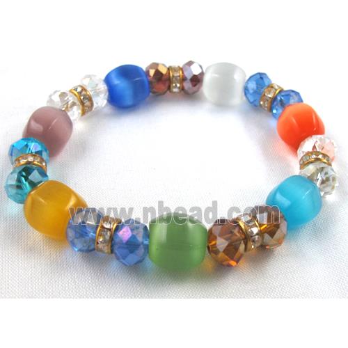 cat eye stone bracelet, stretchy, colorful