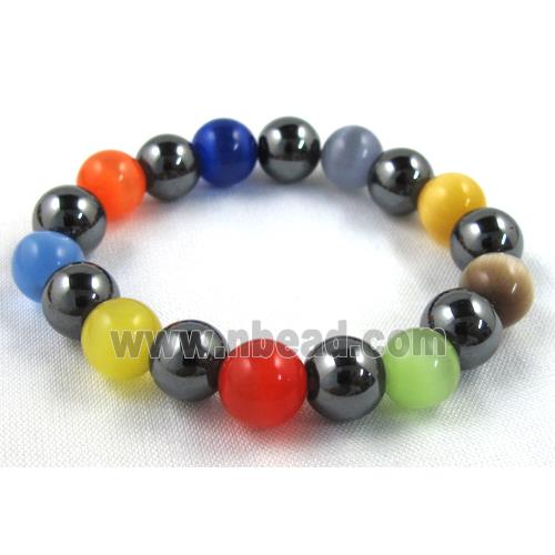 cat eye stone bracelet, stretchy, colorful