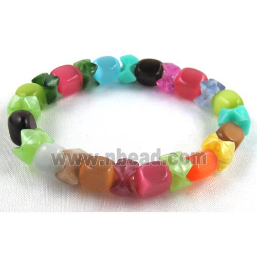 cat eye stone bracelet, stretchy, colorful