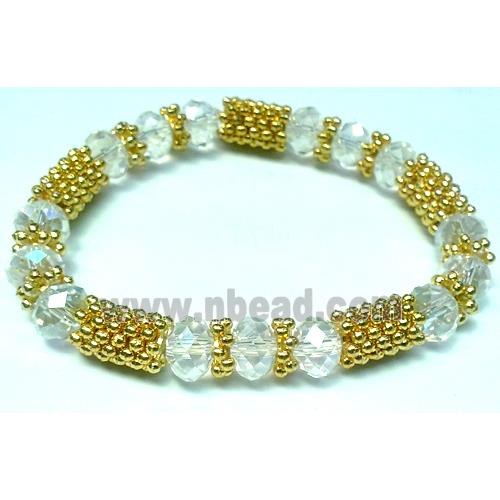 Stretchy Bracelets, chinese crystal bead and alloy snow spacer