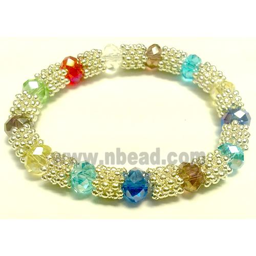 Stretchy Bracelets, chinese crystal bead and alloy snow spacer