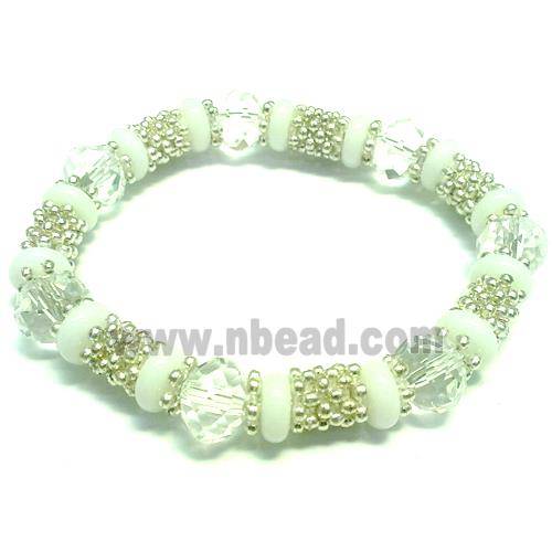 Stretchy Bracelets, chinese crystal bead and alloy snow spacer