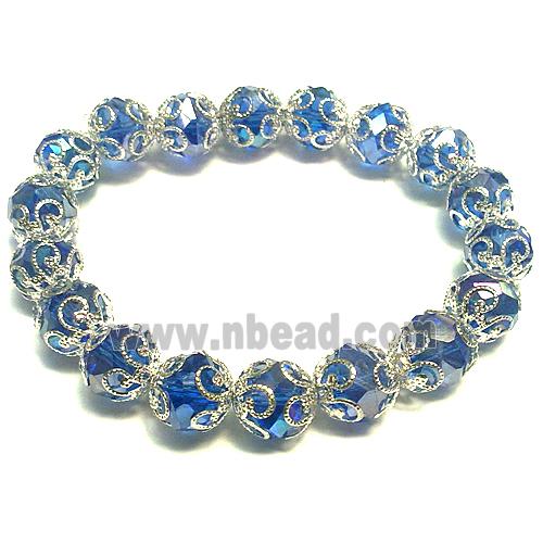 Chinese Crystal Glass Bracelet, stretchy, blue