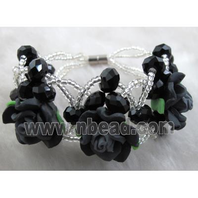 fimo clay bracelet with crystal glass, black