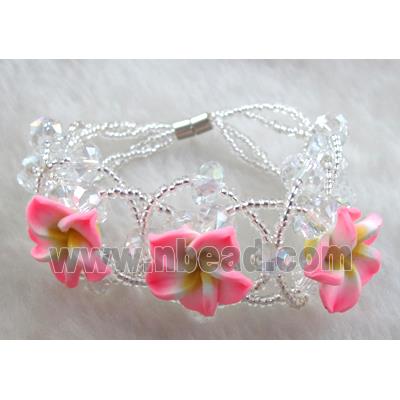 fimo clay bracelet with crystal glass, pink