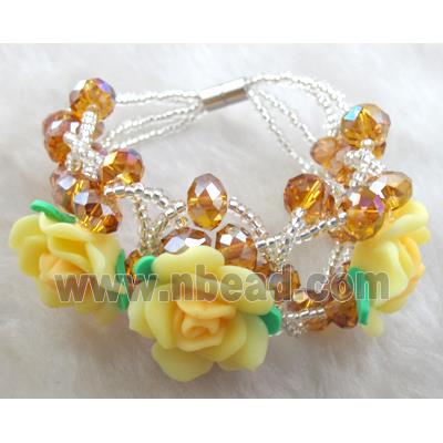 fimo clay bracelet with crystal glass, yellow