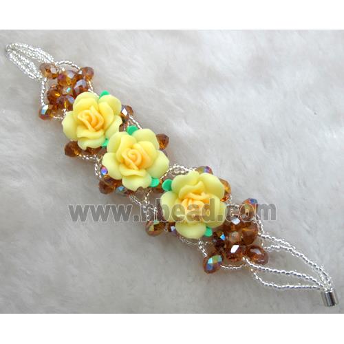 fimo clay bracelet with crystal glass, yellow