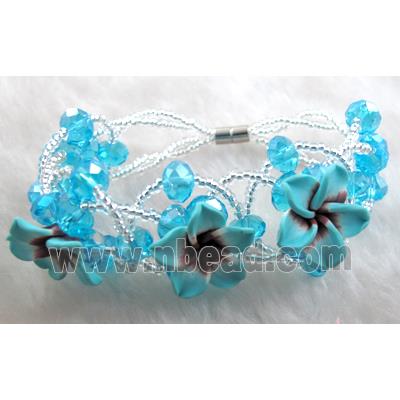 fimo clay bracelet with crystal glass, blue