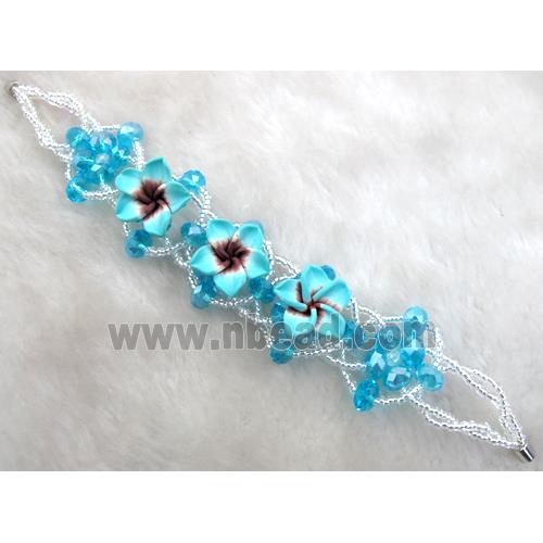 fimo clay bracelet with crystal glass, blue