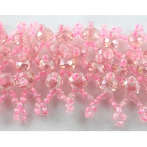 Chinese Crystal glass Bracelet, seed glass bead, pink