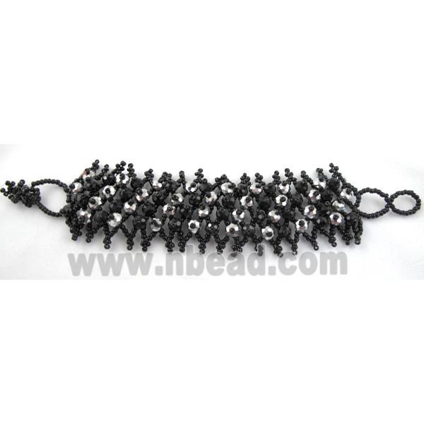 Chinese Crystal glass Bracelet, seed glass bead, black