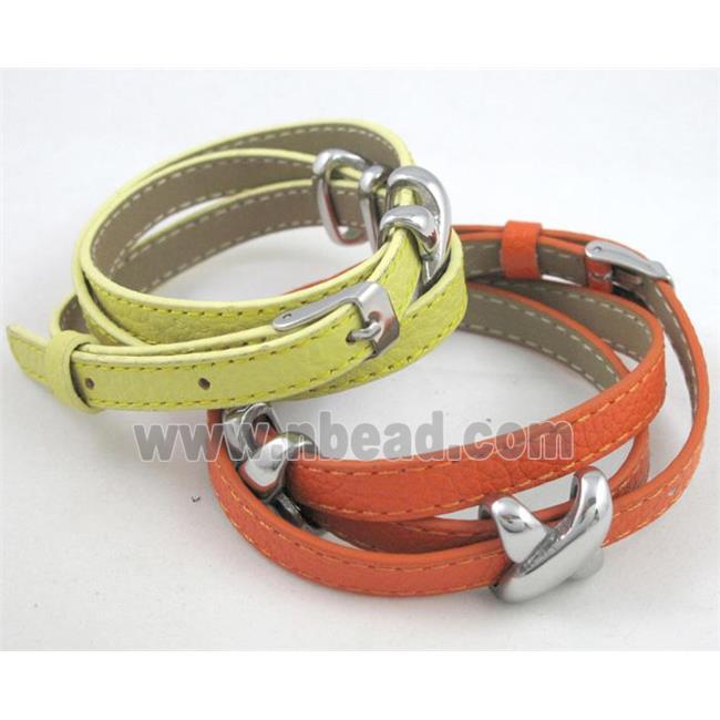 leather bracelet with stainless steel clasp, handmade, mixed