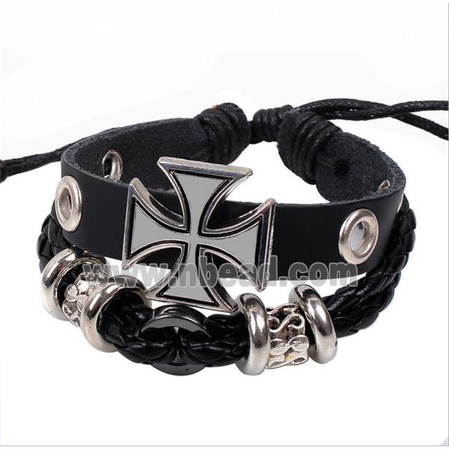 handmade bracelet with leather, alloy bead