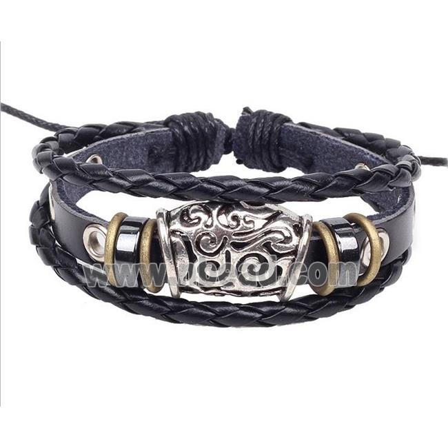 handmade bracelet with leather, alloy bead