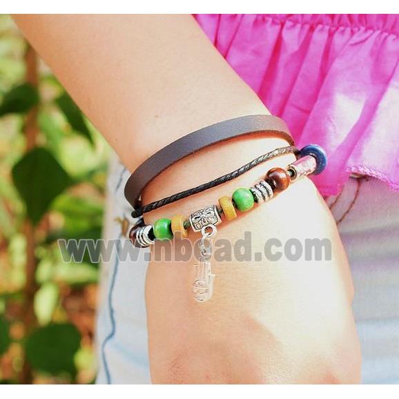 handmade bracelet with leather, alloy bead