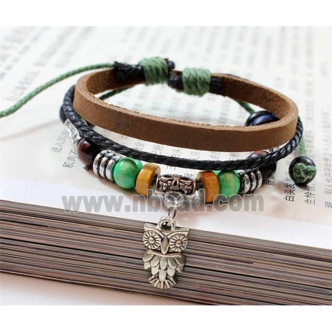 handmade bracelet with leather, alloy bead