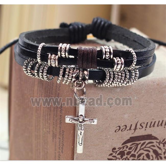 handmade bracelet with leather, alloy bead