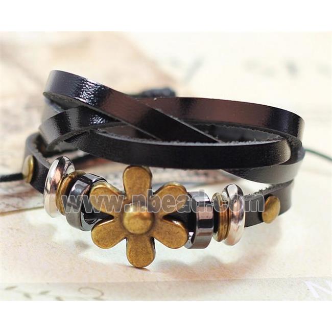 handmade bracelet with leather, alloy bead