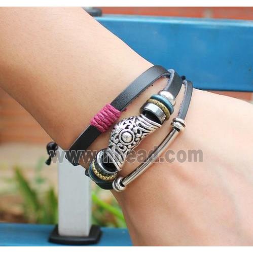 handmade bracelet with leather, alloy bead