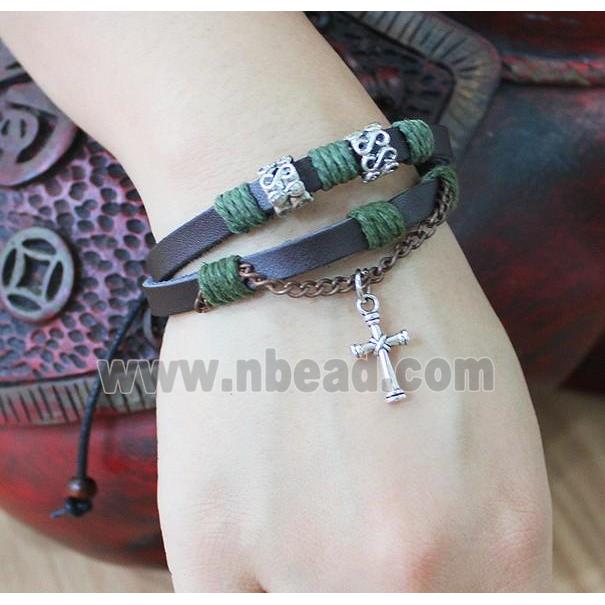 handmade bracelet with leather, alloy bead