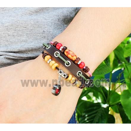 handmade bracelet with leather, alloy bead