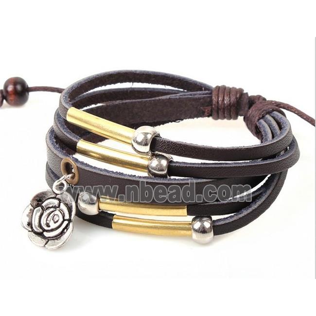 handmade bracelet with leather, alloy bead