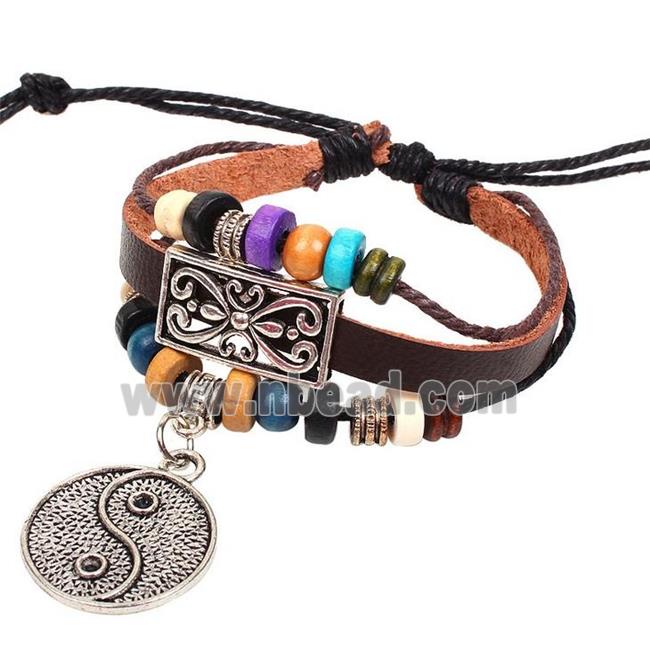 handmade bracelet with leather, alloy bead