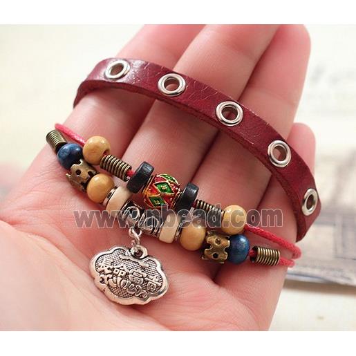 handmade bracelet with leather, alloy bead