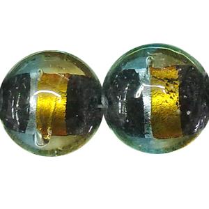  dichromatic glass lampwork beads with foil, flat-round, yellow