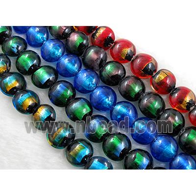 dichromatic lampwork glass beads with foil, flat-round, mixed color