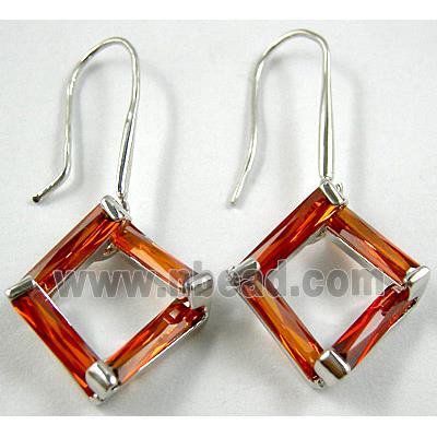 Dark Orange CZ Diamond Pane Earrings, Nickel Free