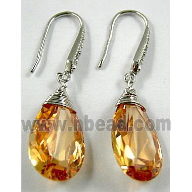 Golden Cubic Zirconia Drop Earrings, Nickel Free