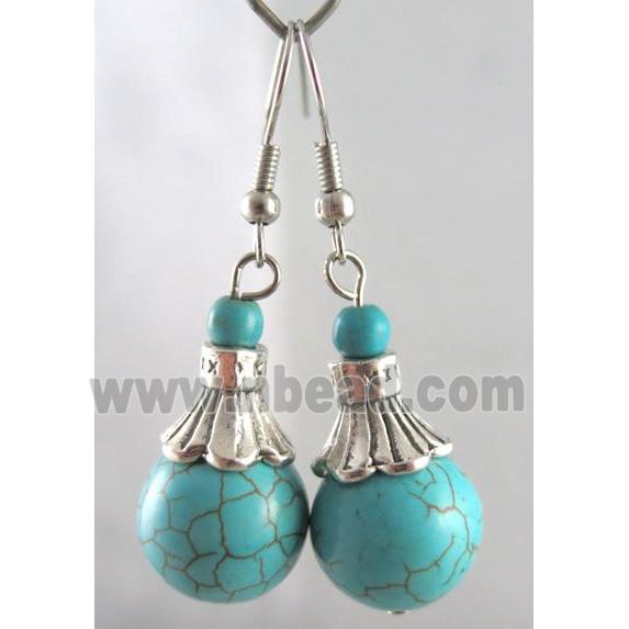 handmade earring with turquoise, copper, alloy bead