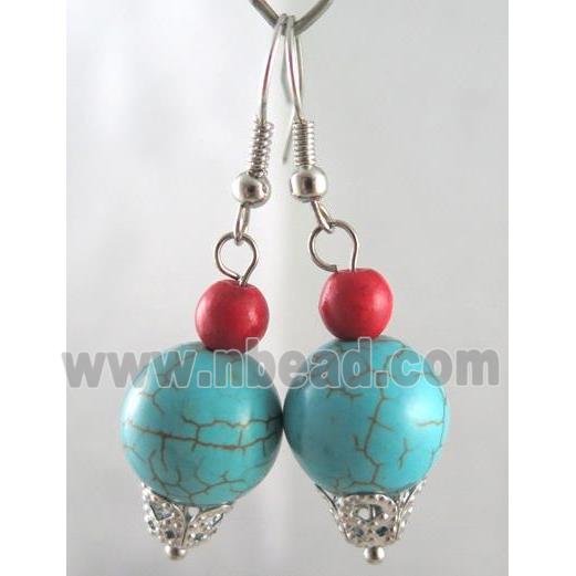 handmade earring with turquoise, copper, alloy bead