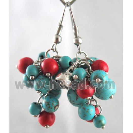 handmade earring with turquoise, copper, alloy bead