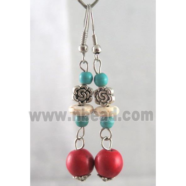 handmade earring with turquoise, copper, alloy bead