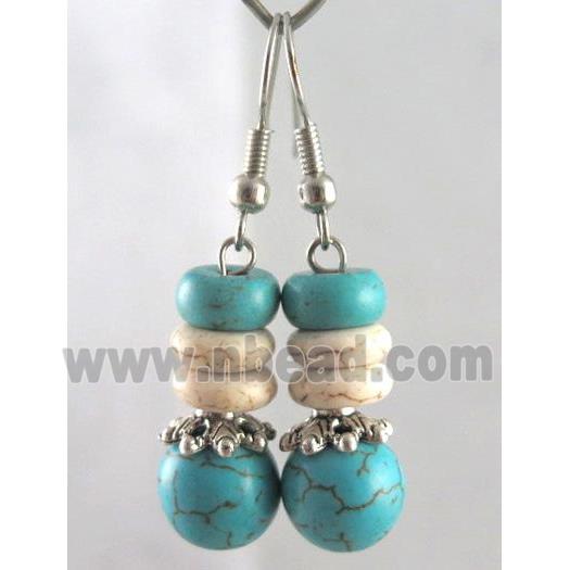 handmade earring with turquoise, copper, alloy bead