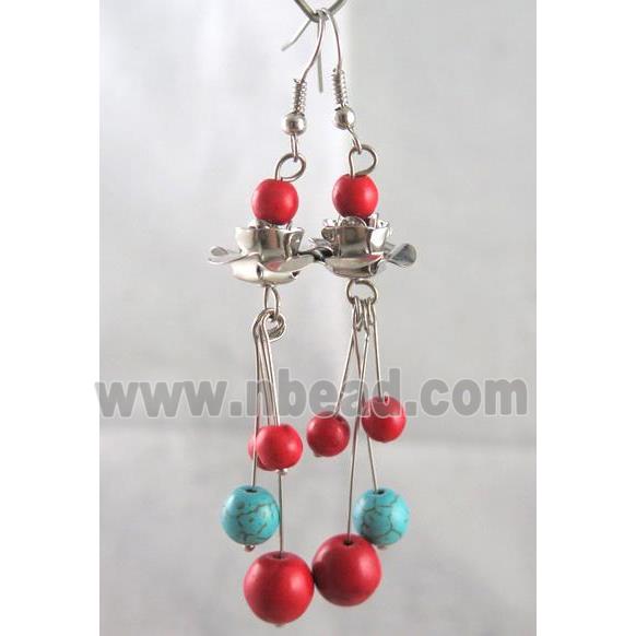 handmade earring with turquoise, copper, alloy bead