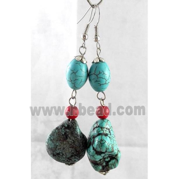 handmade earring with turquoise, copper, alloy bead