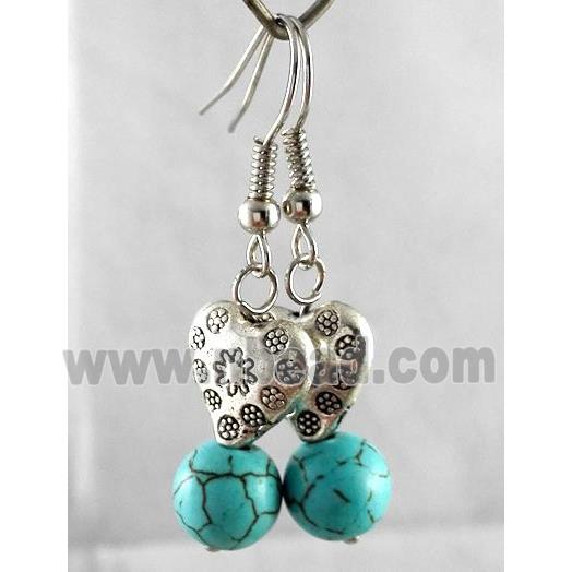 handmade earring with turquoise, copper, alloy bead