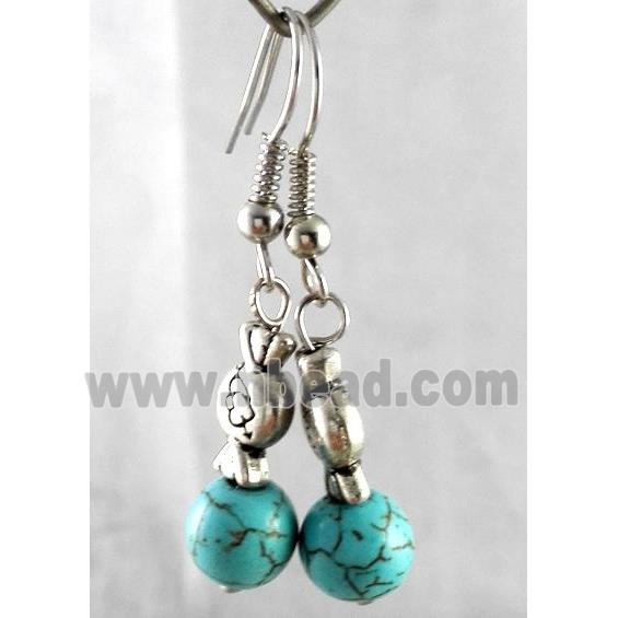 handmade earring with turquoise, copper, alloy bead